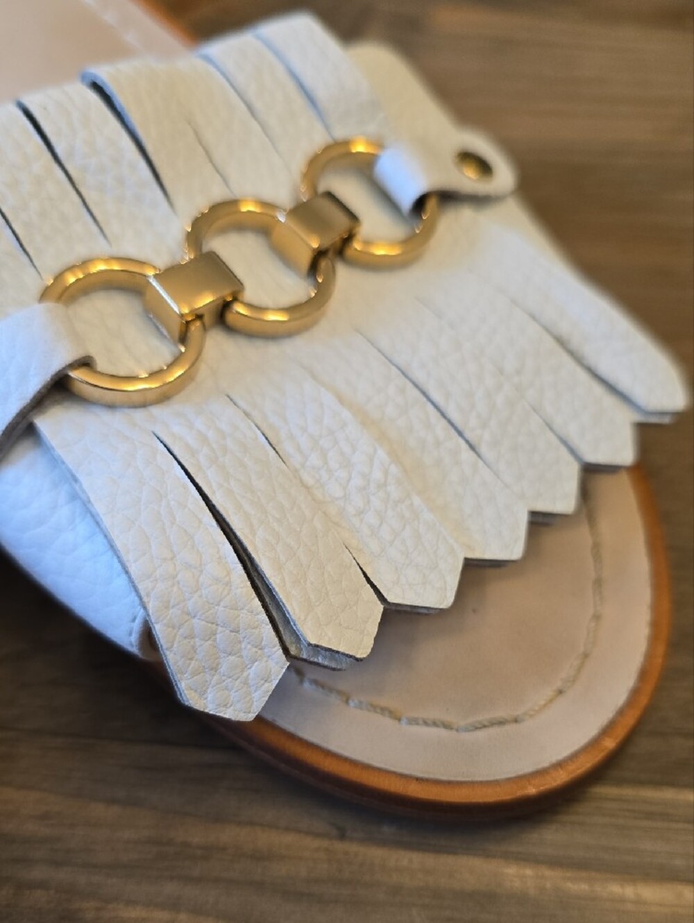Kate Spade White Fringe Slide Mules with Gold Chain - Picture 10 of 12